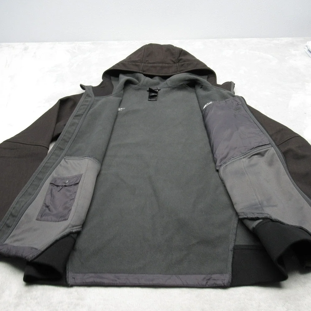 North Face Jacket Men Medium Dark Brown Pocket Hood Full Zip Hiking Soft Shell